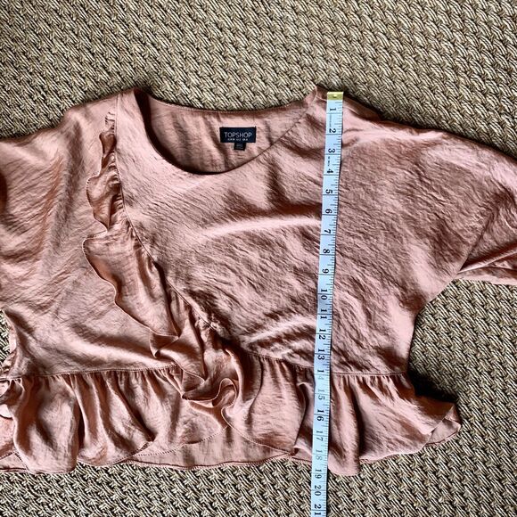 Topshop Peachy Pink Ruffle Satin Blouse Boho Flutter Bell Sleeves Size 2 - Picture 7 of 8